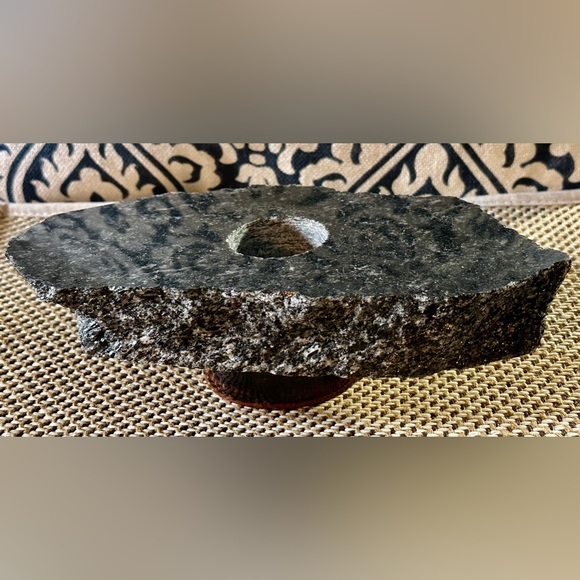 Vintage Flat Black Granite Rough Edge Organic Ikebana Japanese Bud Flower Vase - Picture 11 of 14